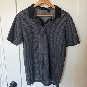 Theory Navy and Gray Patterned Tech Polo Golf Shirt Mens Medium